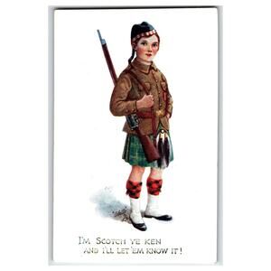 WWI Tuck Oilette Postcard Scottish Boy Kilt Rifle "I'm Scotch Ye Ken" 8771